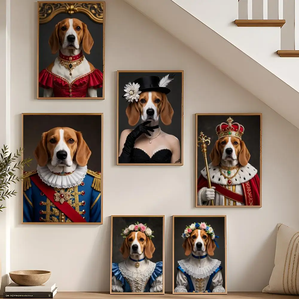 Beagle dog Poster Stickers HD Painting Self-Adhesive Art for Bedroom Living Room Home Decor Modern Wall Decals Gift