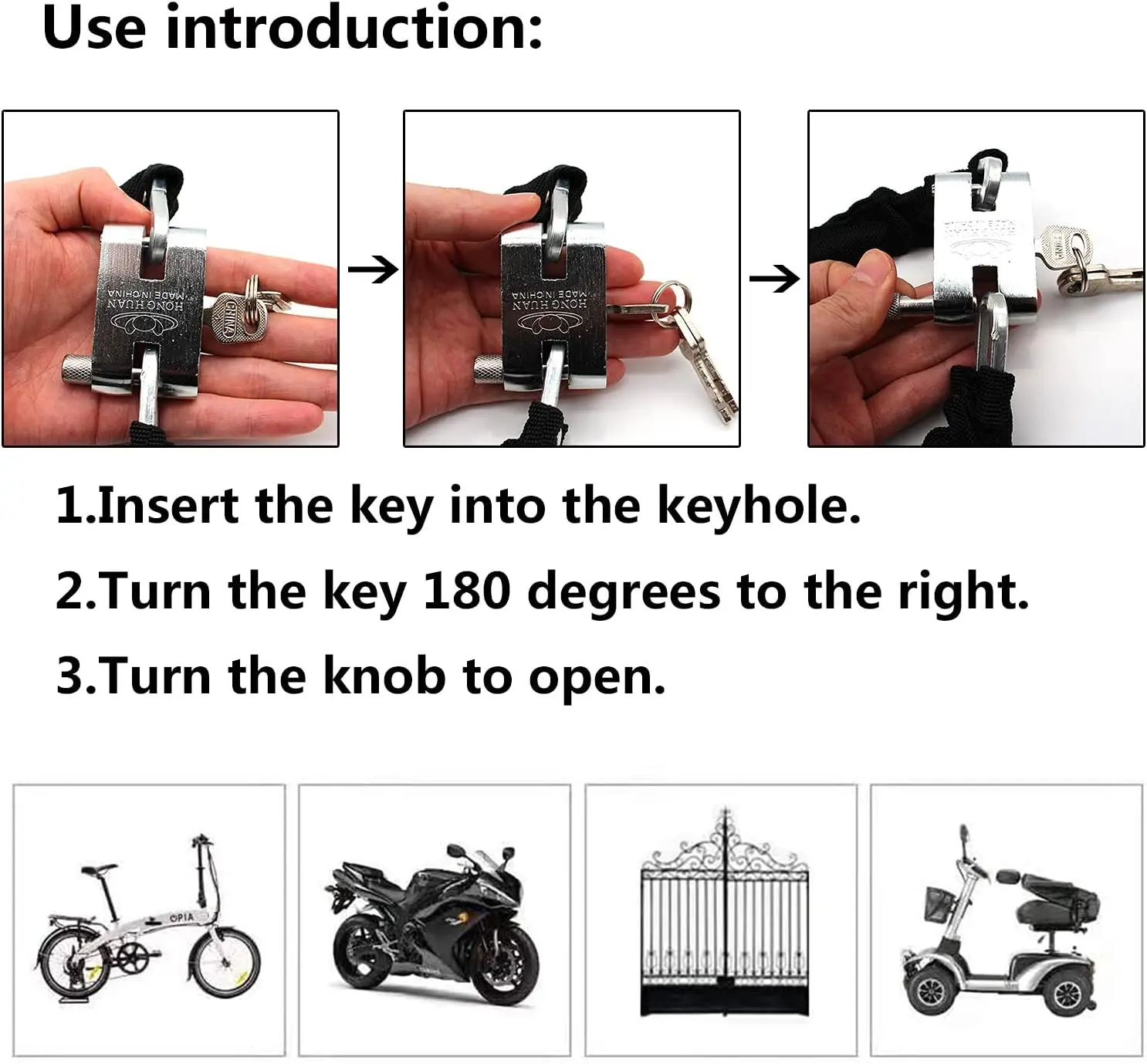 Heavy Duty Motorcycle Chain Lock, Anti Drill Scratch Resistant Portable Security Key Lock for Bike Scooter - view 5