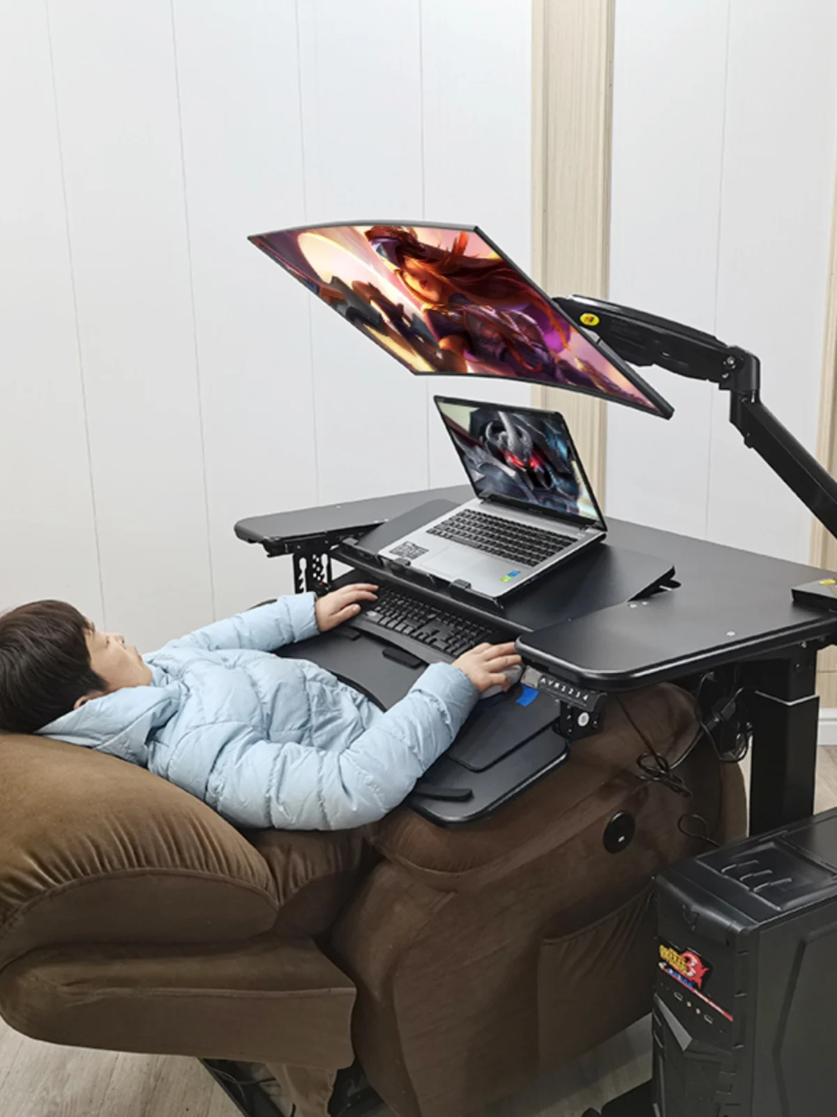 

Office desk manual lifting mobile computer desk first-class cabin suspension bracket