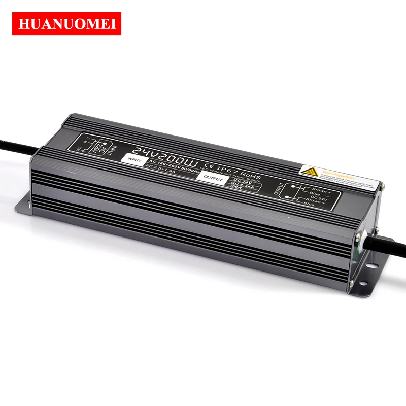 24V 200W Waterproof Power Supply LED Driver Aluminum AC 110V 220V to DC24V Lighting Transformer for 5050 3528 Module String Lamp