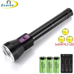 New Professional Waterproof Diving Flashlight 3xXHP70.2 High Power White / Yellow Light Portable 100M Underwater Dive Lamp