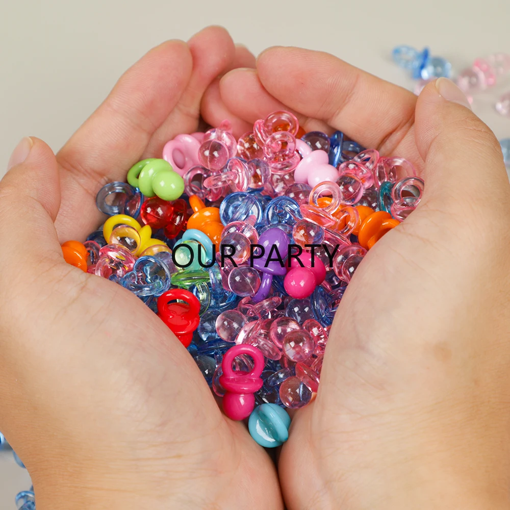 100Pc Mini Acrylic Blue Pink Pacifier Nipple Confetti Gender Reveal Table Scatter for Kids Birthday Baby Shower Party Decoration