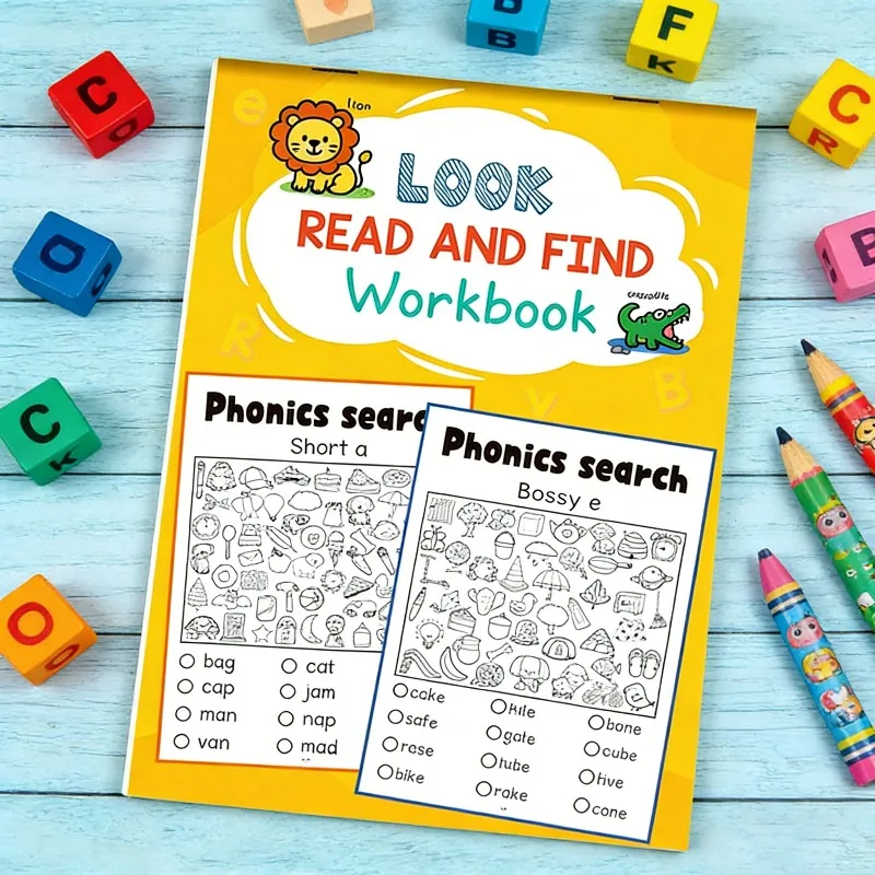 32 Pages, Natural Phonics Drawing Book, Children's English Letter Exercise Book, Word Search Coloring Game Fun Interactive