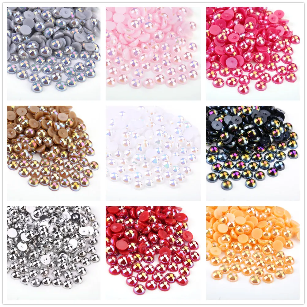 AB Color Imitation Pearls Craft Half Round Flatback Beads For DIY Nail Art Decorative Jewelry Making Findings DIY Accessories