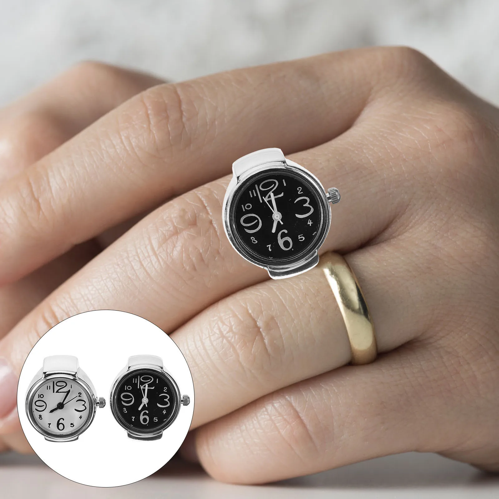 قطعتان من ساعات الإصبع الدائرية للنساء والرجال، رقمية صغيرة دائرية أنيقة مزخرفة وخفيفة الوزن ومريحة، ملابس كاجوال