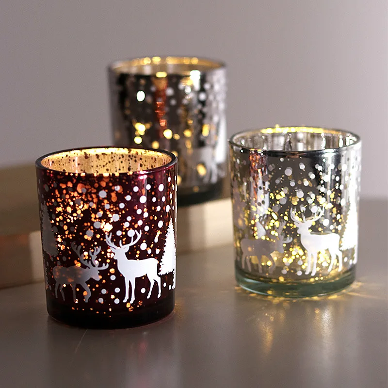 Candle Holder Christmas Glass Empty Cup Elk Starlight Candlestick Candle Gift Home Decoration Candlestick