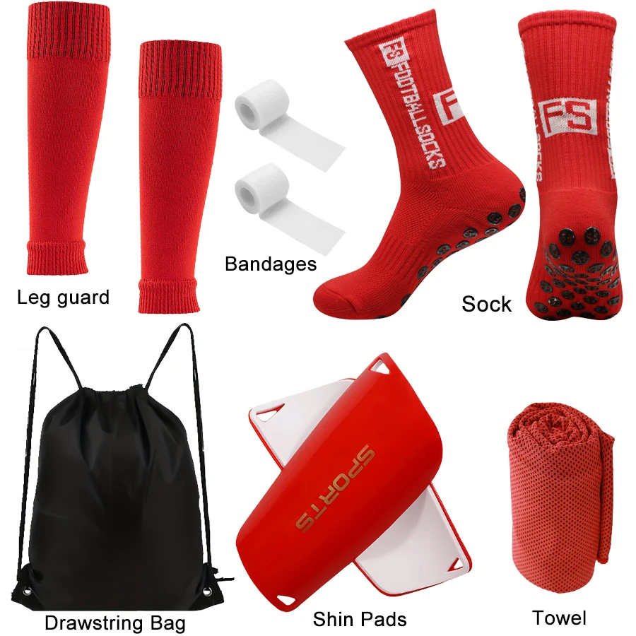 

6PCS Adhesive Anti Slip Football Running Sock Sports Towels Calf Socks Bandages Nylon Ball Bags Adult Leg Pads Tennis Bseball