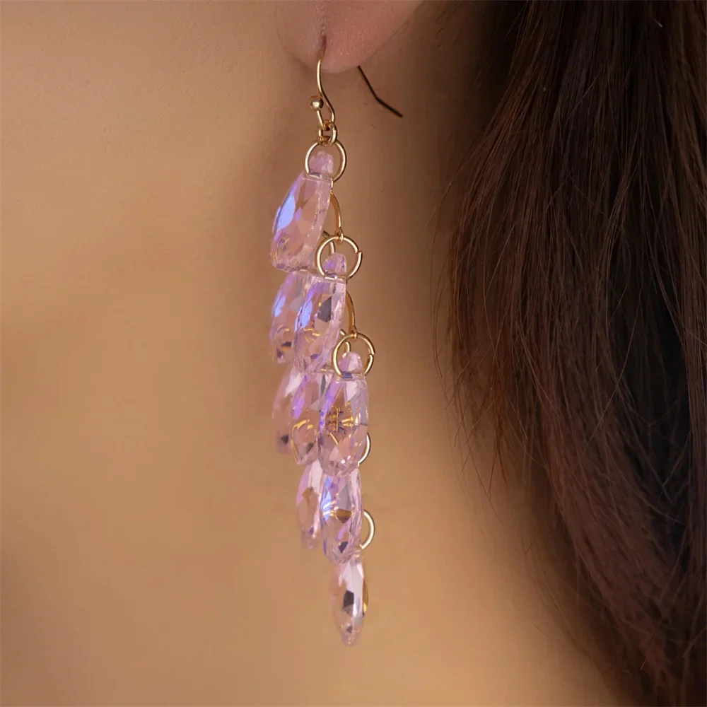 Fashion Colored Crystal Droplet Tassel Pendant Earrings For Women Female Vintage Boho Geometry Sandy Beach Jewelry Party Gift