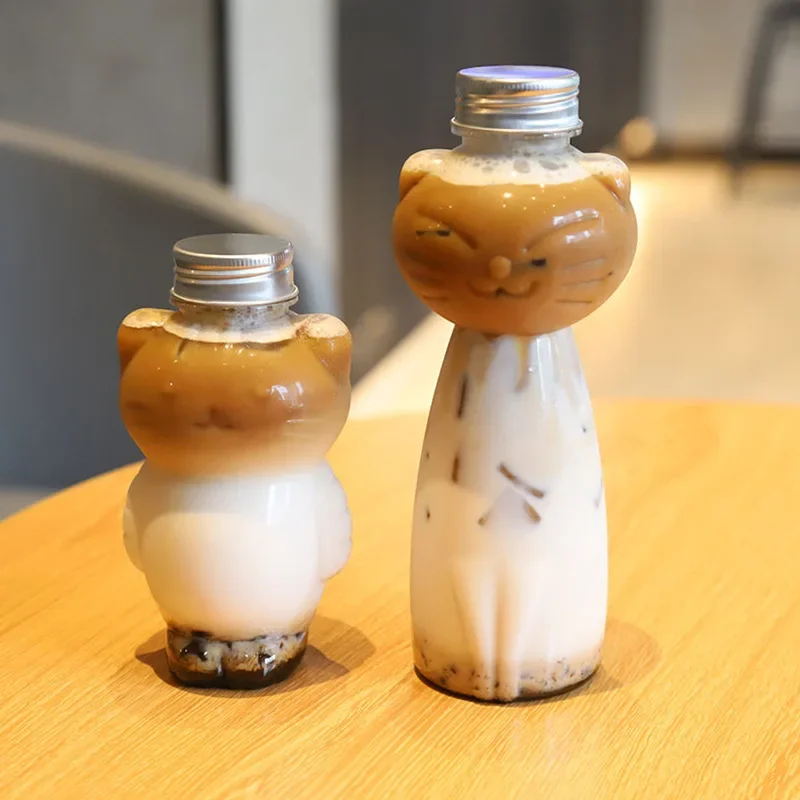 350ml/500ml Cat Water Bottles For Milk Tea Coffee Juice Portable Drinking Cup Home Transparent Juicing Beverage Drink Bottle Bpa