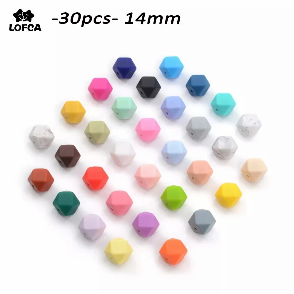 LOFCA 30 stücke Silikon Perlen Mini Hexagon 14mm Baby Zahnen Spielzeug Halskette Food Grade Baby Beißring BPA Frei DIY silikon Schmuck