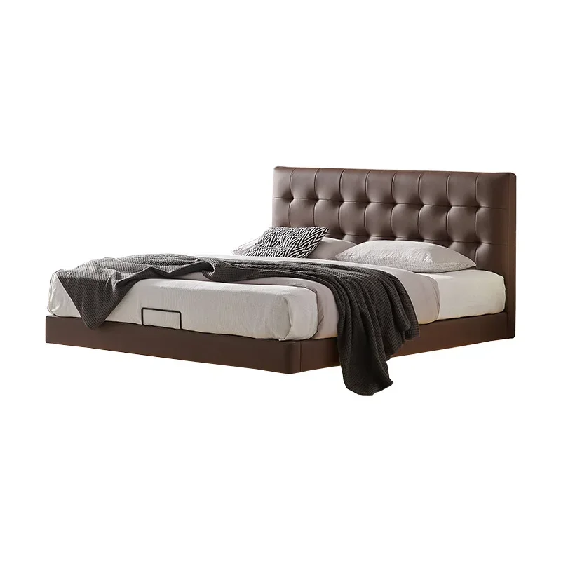 Italian minimalist suspension bed first layer cowhide