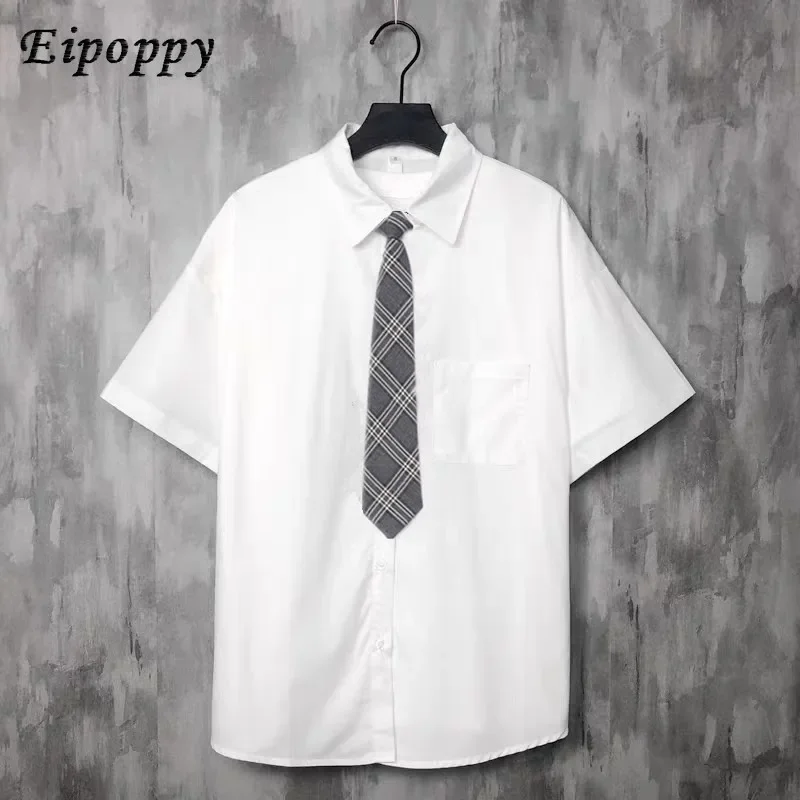 

White Short-Sleeved Shirt Men and Teenagers Loose Korean Style Student Performance Class