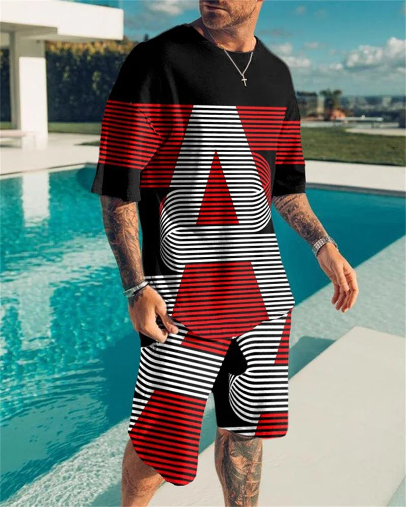 Summer Men's Tracksuit Oversized Clothes Two Pieces Set Vintage Casual Streetwear 3D Printed Beach Set Men Tshirt Shorts Outfits