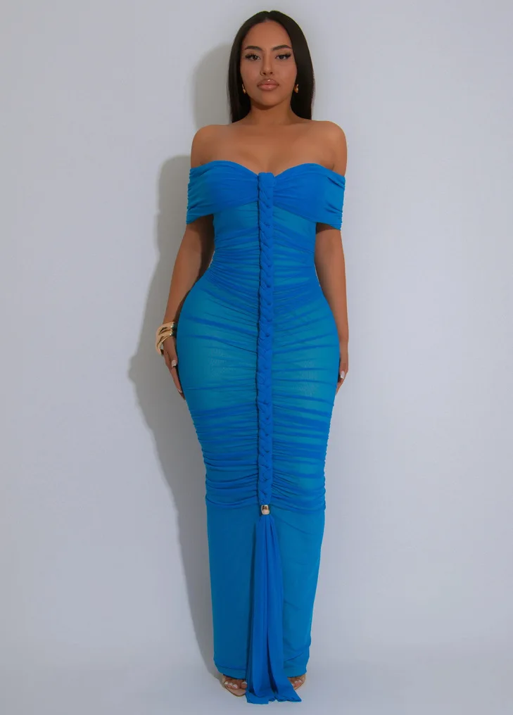 Irmã estrela moda sexy cor sólida bainha plissado malha extra longo vestido atacado boate festa férias atraente vestido