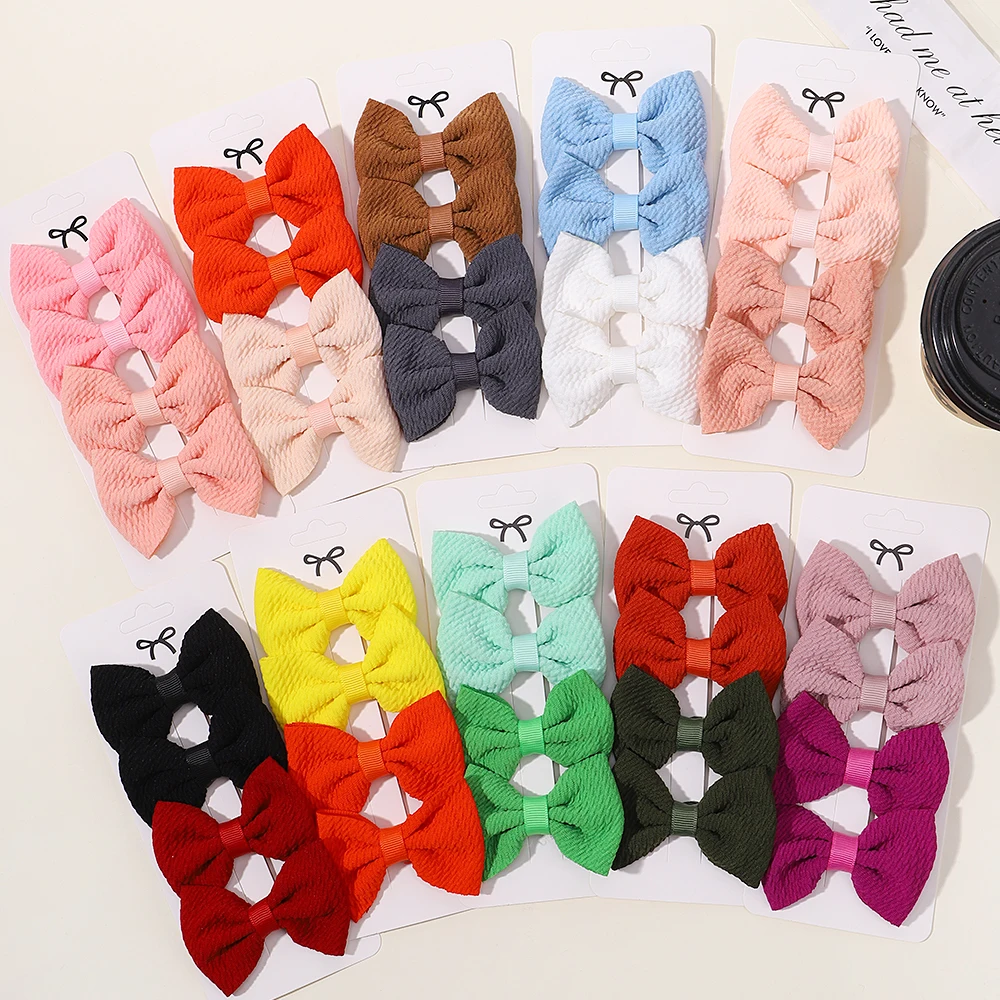 4Pcs/Set Solid Candy Color Bow Hairpin Hairclip for Kids Polyester Barrette Flower Baby Girl Metal BB Barrettes Hair Accessories