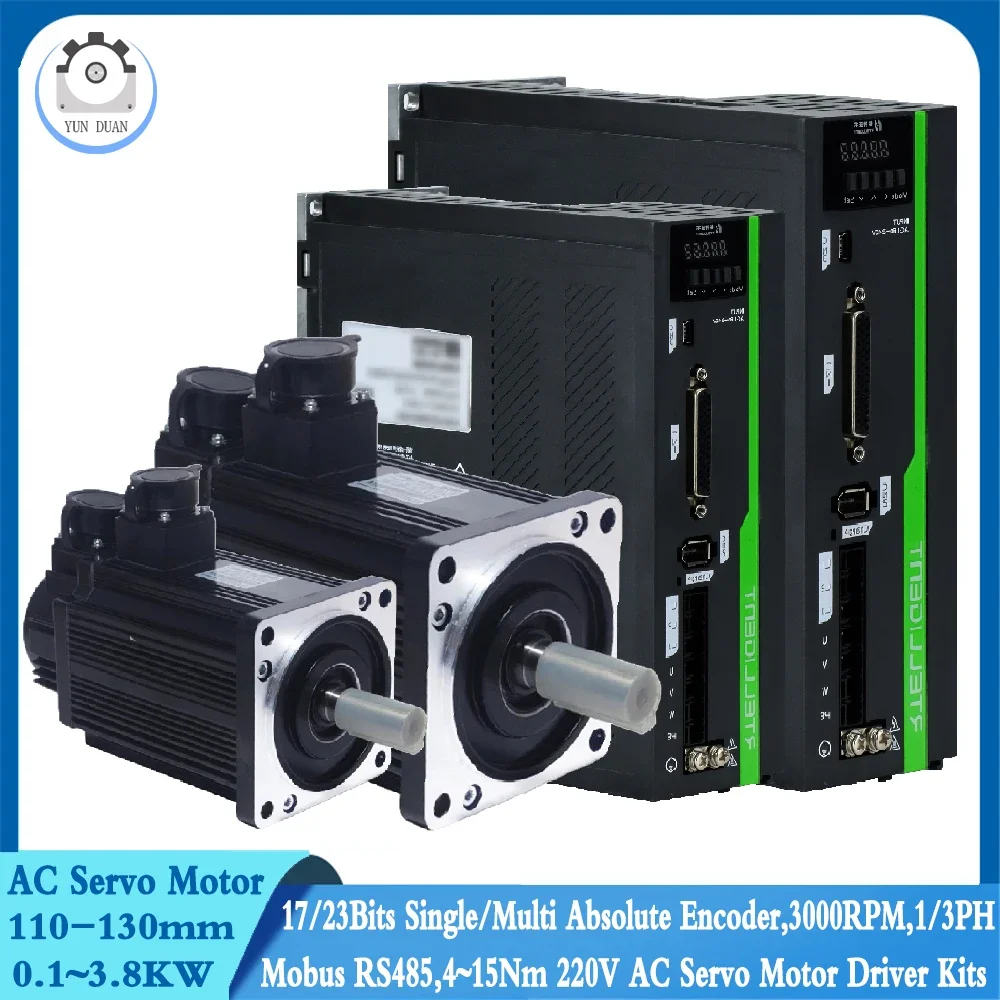 

0.1~3.8KW,1/3PH 220V AC Servo Motor Driver Kits 3000RPM Modbus RS485 23/17Bit Absolute Encoder 4~15Nm Servo Motor 1.2KW 1.5 2KW