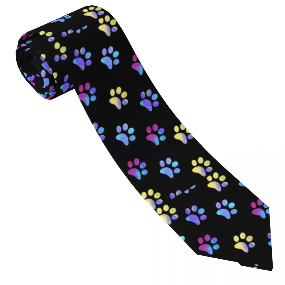 Custom Blue Yellow Galaxy Paw Prints Fashion Tie Men Mens Suit Tie Pretty Puppy Pet For Thanksgiving Day