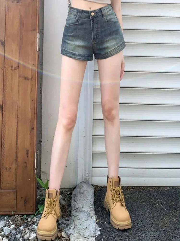 الصيف النساء الكورية الرجعية مثير رقيقة الساخن الدنيم السراويل الجينز سيدة السراويل الصغيرة الفتيات ضيق مطاطا شارع العليا جينس قصير جدا