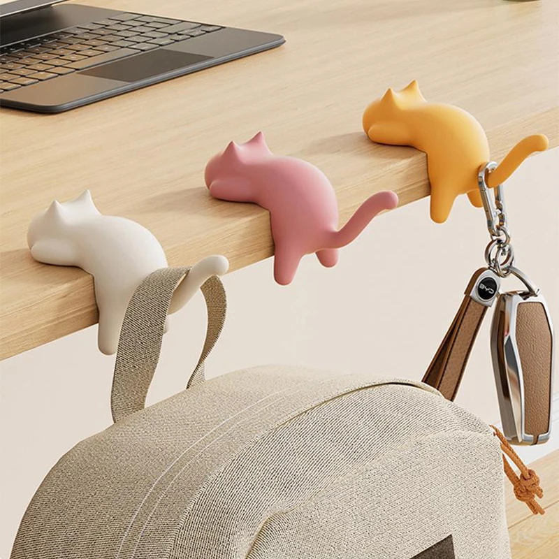 1 Stück süß ​ Katzenförmige Tischhaken, selbstklebender Ornament-Aufbewahrungshaken für Tasche, Geldbörse, Federmäppchen, kreativer Schlüssel-Organizer-Halter