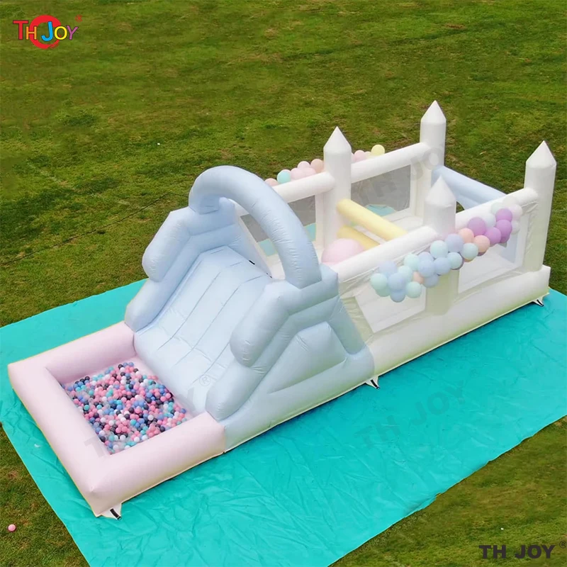 7x2.5m สีขาว Inflatable อุปสรรคหลักสูตร,งานแต่งงาน Inflatable Bouncer ราคาถูกเด็ก Bouncy ปราสาท Bounce House ของเล่นสไลด์