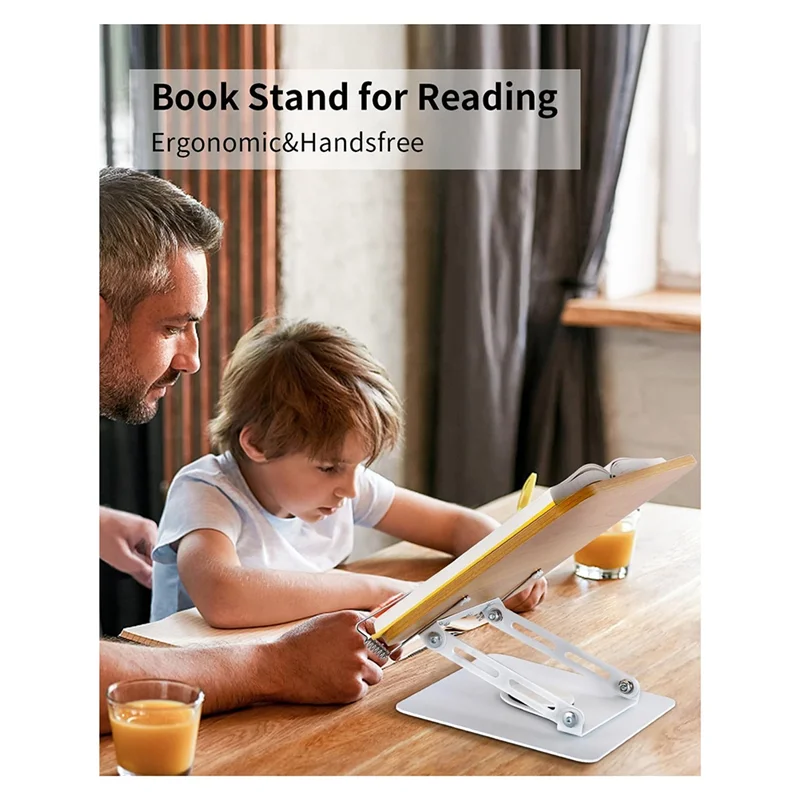 

AK51-Book Stand For Reading-Adjustable Book Holder With 360°Rotate Base & Foldable Desktop Stand Riser For Book,Recipe,Laptop
