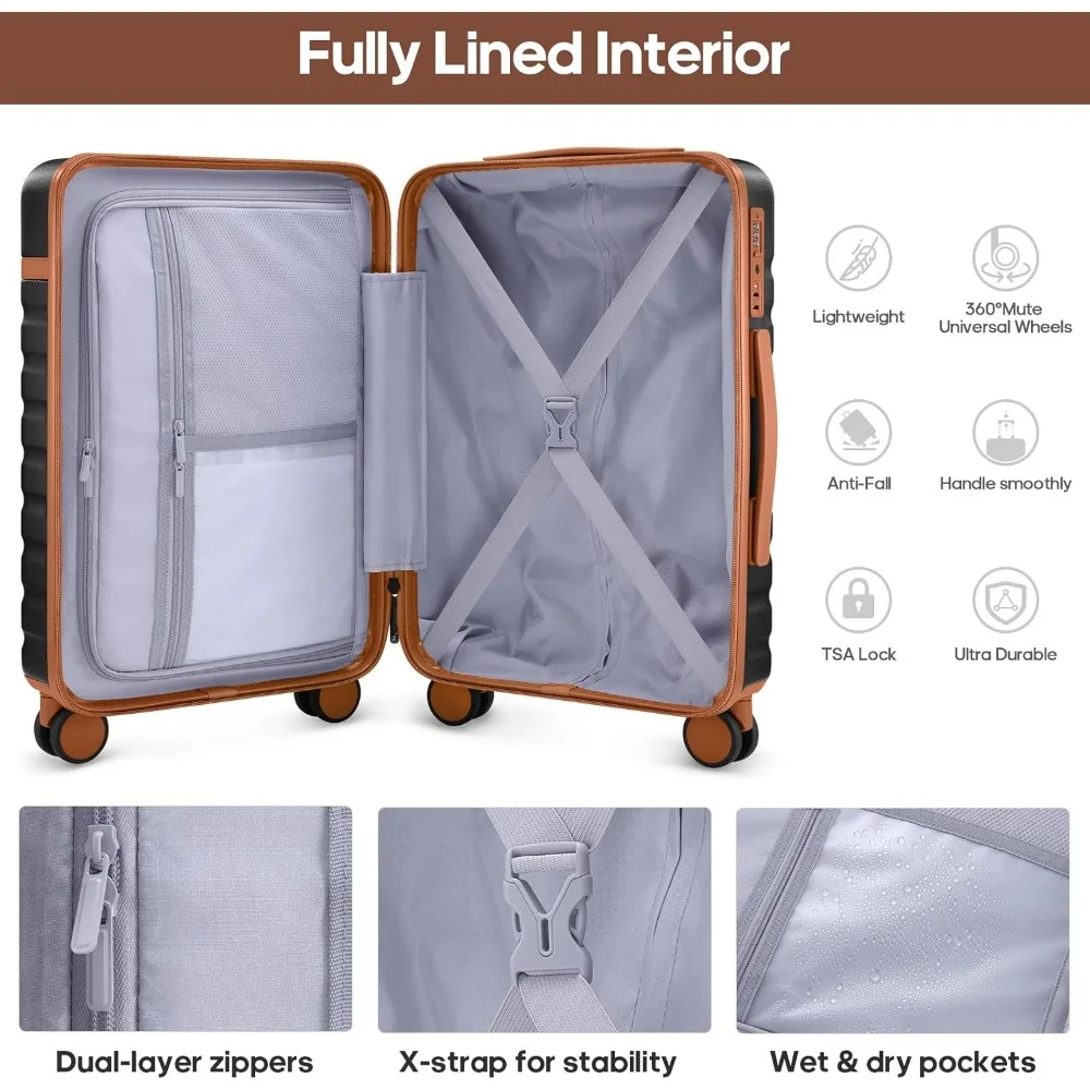 Juego de equipaje duradero de 3 piezas con equipaje de mano de 20 pulgadas, ruedas giratorias, maleta rígida, cerradura TSA, ideal para viajes