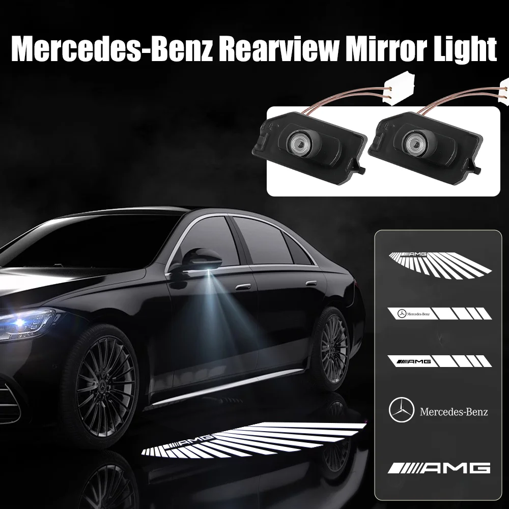 2Pcs Car Welcome Door Rearview Mirror Light Angel Wing for Mercedes benz A B C E S  GLK CLASS GLA GLB GLC GLS EQC Accessories