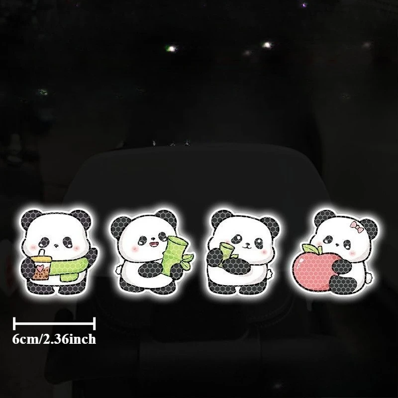 1set Cute Panda Reflective Stickers , Easy Install Warning Decals for Cars, Motorcycles, E-Bikes, Bicycles & Backpack Decor