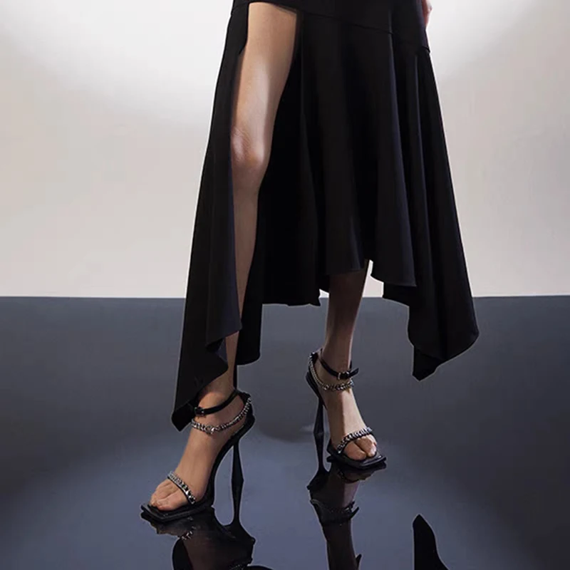 

Летние сандалии женские с украшением в виде цепочки с квадратным носком на высоком каблуке-шпильке Sandalias женские модельные туфли женские sandalias de las mujeres