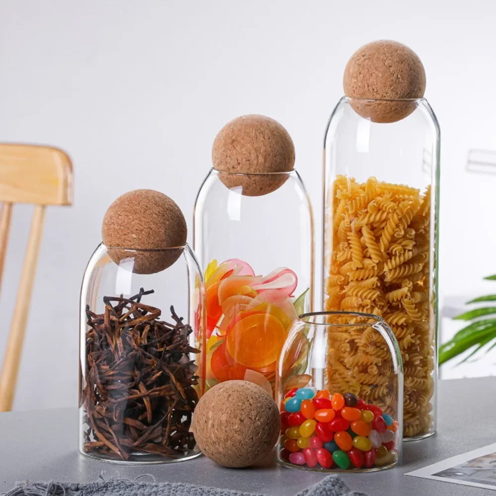 Cork Stopper Glass Sealed Jar Coffee Beans Dried Fruit Storage Box Kitchen Food Multigrain Storage Jar Creative Cork Tea Jar