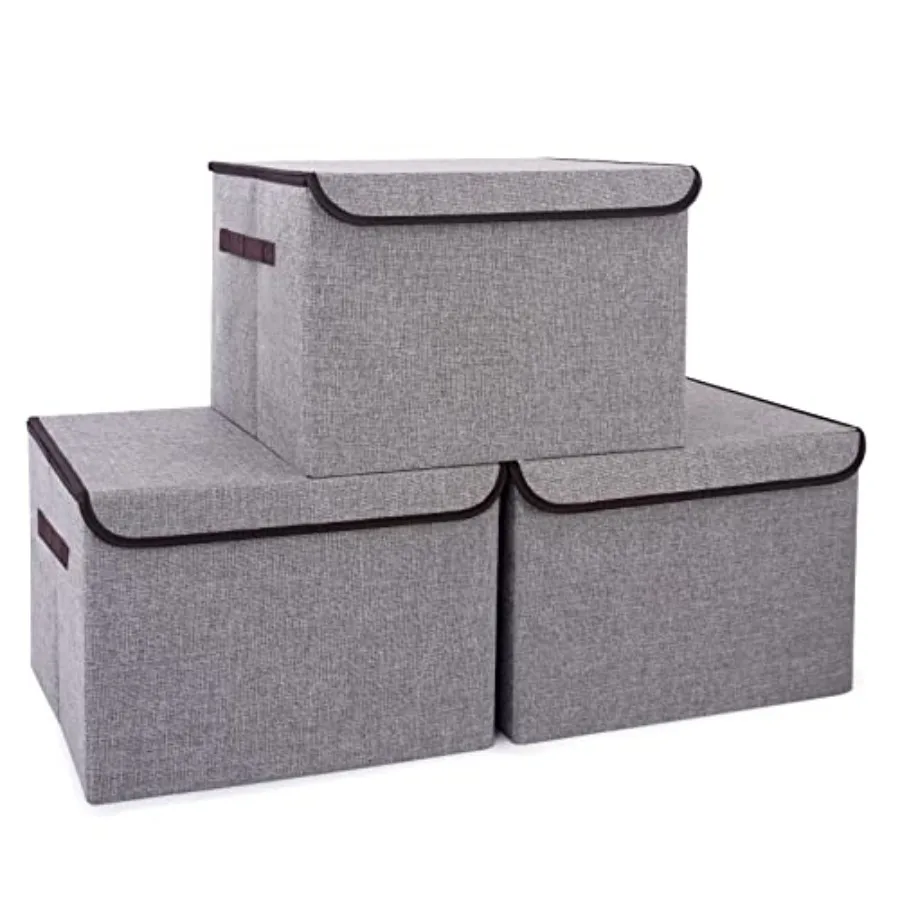 

17" 4 Quarts Collapsible Stackable Storage Bins with Lids [] Foldable Fabric Linen Storage Boxes Cube, Closet Organizer Baskets