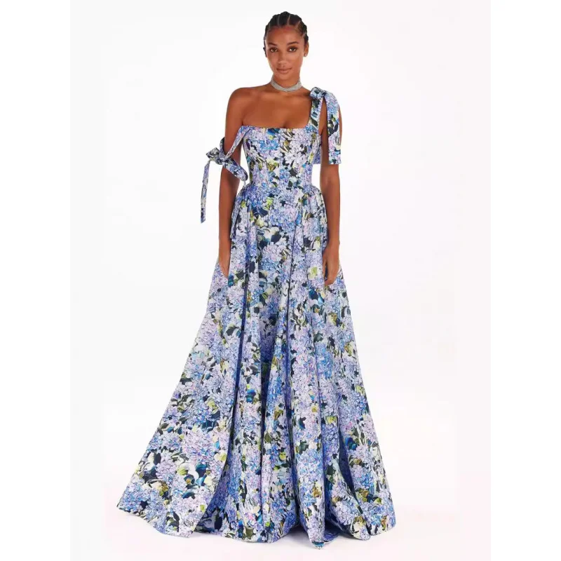 

2025New Spring/Summer Off-Shoulder Women's Dress with Three-Dimensional Tailoring, Elegant Long Evening Gown Dress