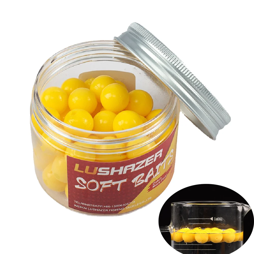 50pcs/bottle Corn Carp Floating Soft Fishing Lures 8 10 14mm Artificial Smell Round Baits Buoyancy Ball TPR Lure Chub Swimbait