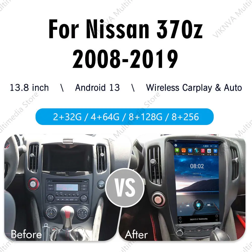

Android14 For Nissan 370Z Z34 2008-2019 Car Radio Automotive Multimedia Verticalscreen Carplay Auto Bluetooth GPS WIFI 4G Stereo
