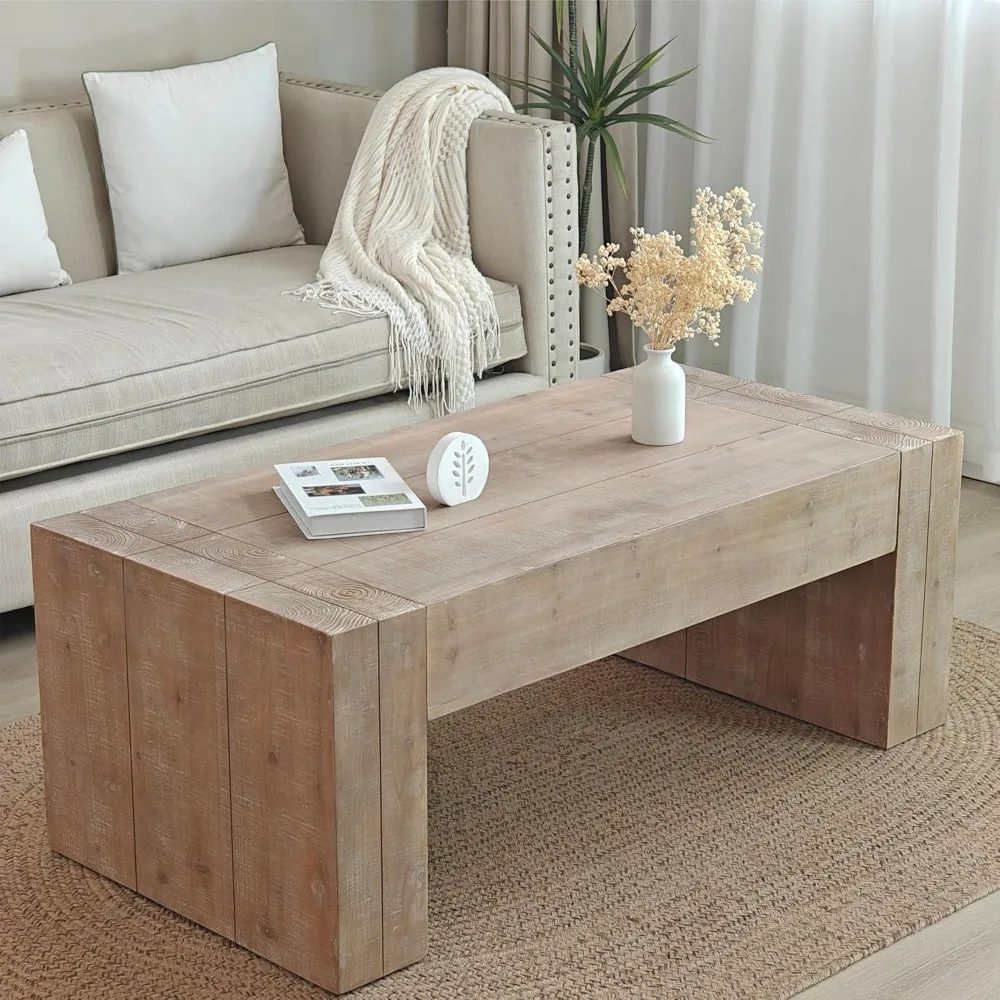 

Natural Wood Coffee Tables for Living Room, Rectangle Cocktail Table Wooden Room Table, Rustic Coffee Table for Office and Apart