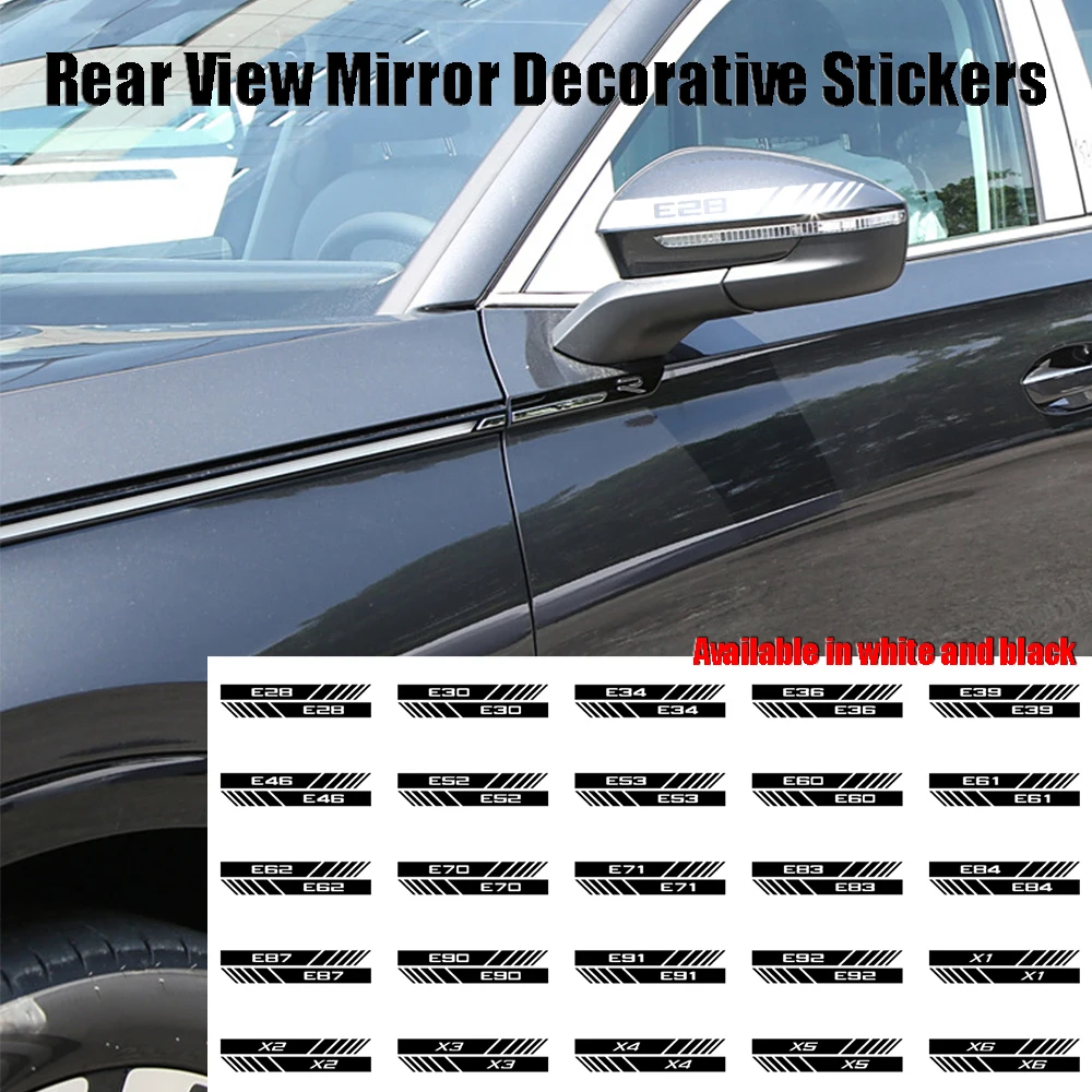 2Pcs Vinyl Stripe Rearview Mirror Decal Vehicle Side Body Accessories For BMW M Performance E28 E39 E46 E53 E60 E71 E87 E92 X5