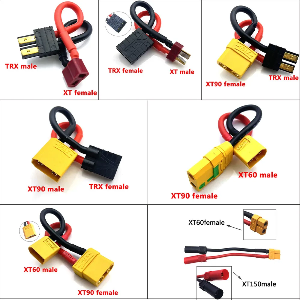 1pcs 10CM  XT60 XT90 TRX XT150 T Plug  Female to Male Adapter Connectors 10 12 14 16Awg 10cm for RC Lipo Battery