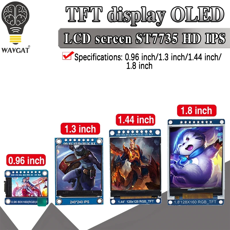 Wyświetlacz TFT 0,96 1,3 1,44 1,8 cala IPS 7P SPI HD 65K Pełnokolorowy moduł LCD ST7735 / ST7789 Układ napędowy 80*160 240*240 (nie OLED)