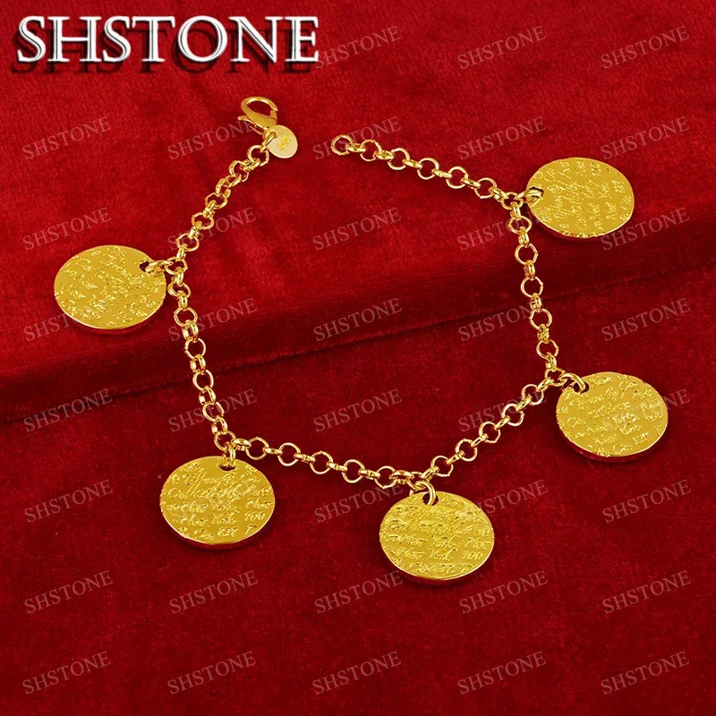 

SHSTONE 18K Gold Round Carve Charm Bracelet For Woman Beautiful Birthday Noble Wedding Shiny Engagement Fashion Charm Jewelry