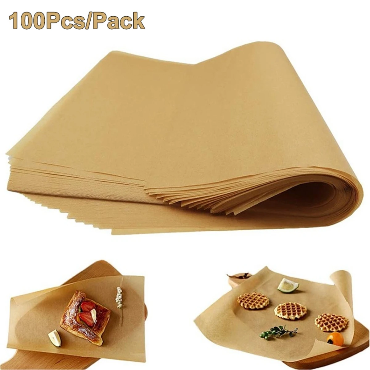 

100Pcs Non-Stick Oven Baking Parchment Paper Sheet For Baking Cooking BBQ Grilling Air Fryer Microwave Steaming Oil-proof Pan