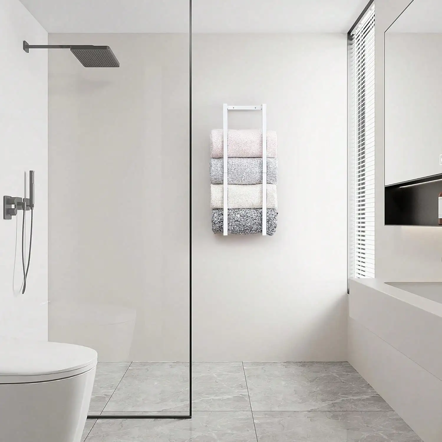 Towel Rack For Rolled Towels,Wall Mounted Metal Bathroom Organizer, Bath Towel Holder Wall For Modern Small Space Towel Storage