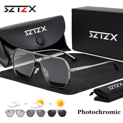 SZTZX Aluminum Men Photochromic Sunglasses Women Fashion Polarized Driving Shade Sun Glasses Square Chameleon Anti-glare Eyewear
