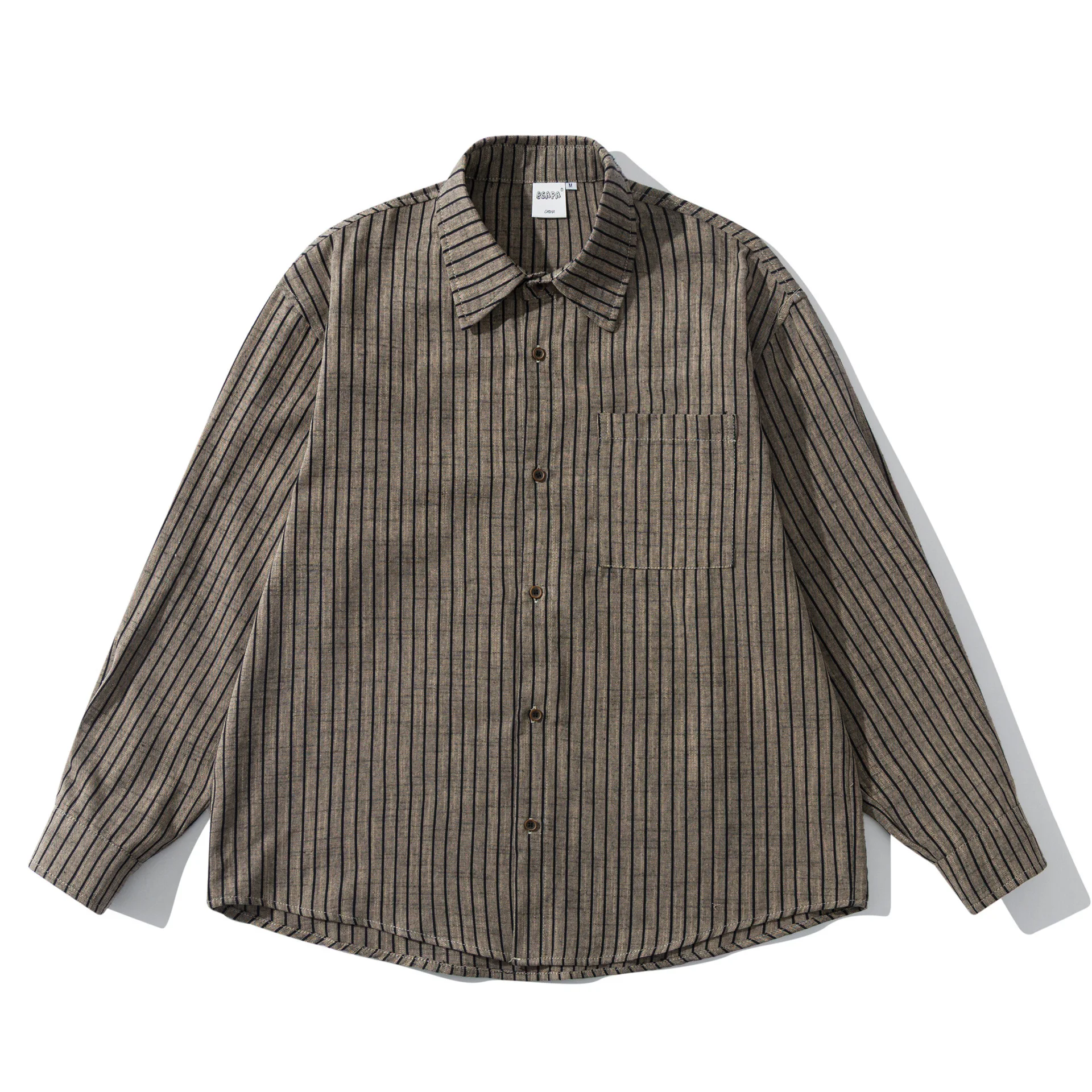 

Spring 2026 Men's Loose Fit Long Sleeve Striped Shirt Japanese Retro Style Breathable Cotton Blend Casual Wear for Youth