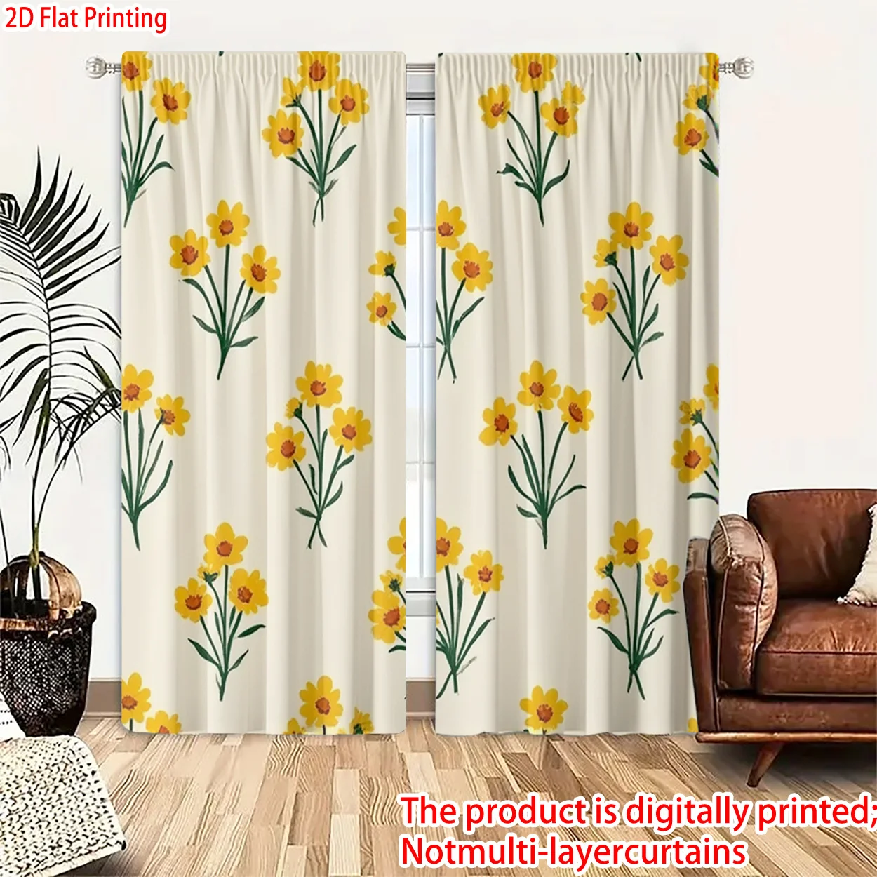 Yellow Daffodil Curtain, Spring Floral Window Drape, Vintage Botanical Blackout Panel, Living Room Bedroom Decor