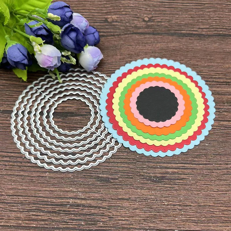 7pcs wavy round Circle Basic Frames Metal Cutting Dies Stencils For DIY Scrapbooking Decorative Embossing Handcraft Template