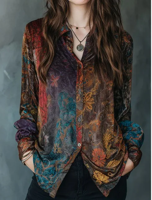 

Зимняя женская одежда: повседневная блузка с длинным рукавом и цветочным принтом, свободного кроя, из полиэстера, винтажная рубашка для женщин.