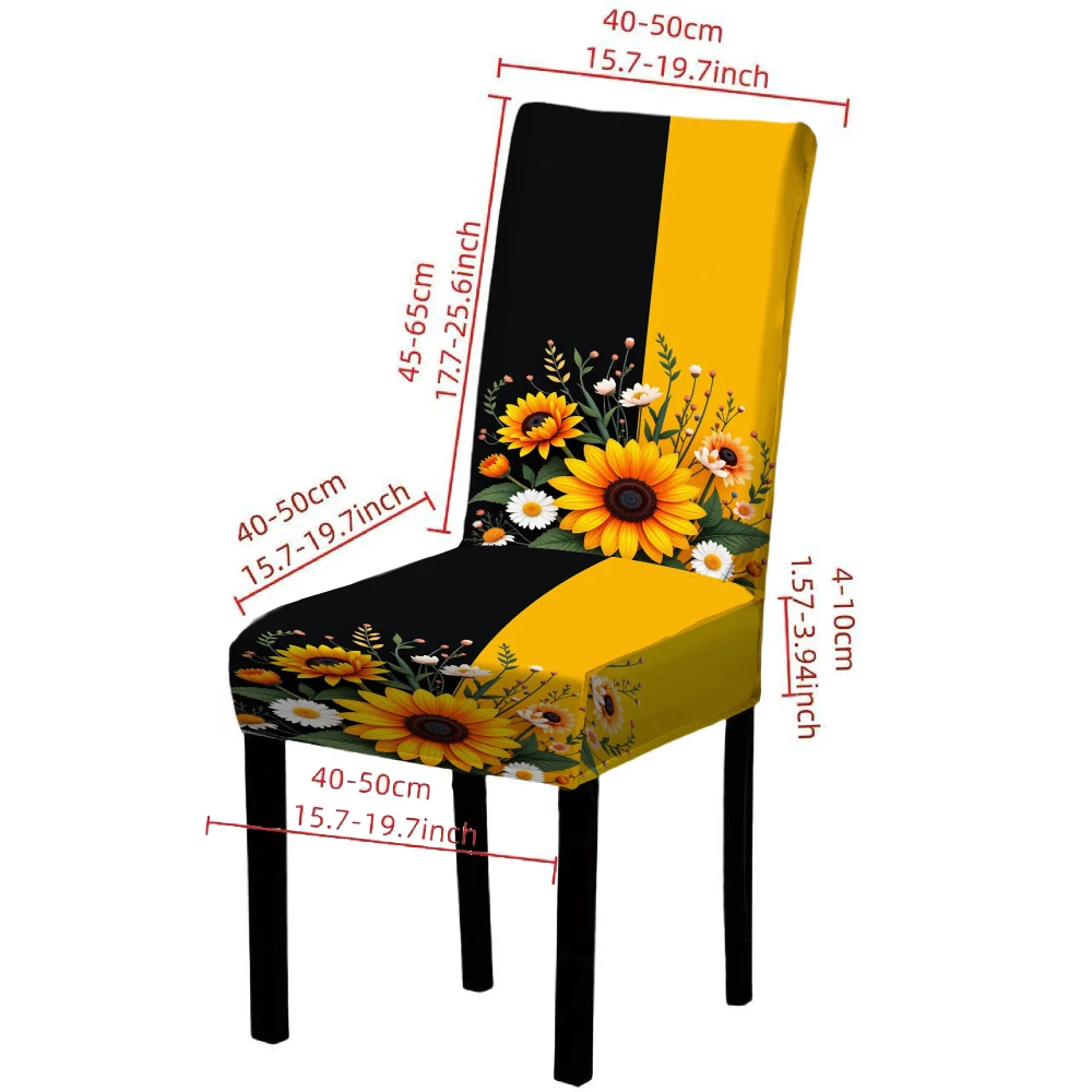 4/6 قطعة غطاء كرسي مرن نمط عباد الشمس تمتد غرفة الطعام مقعد حامي أصفر أسود الأزهار الأثاث يغطي مجموعة #2