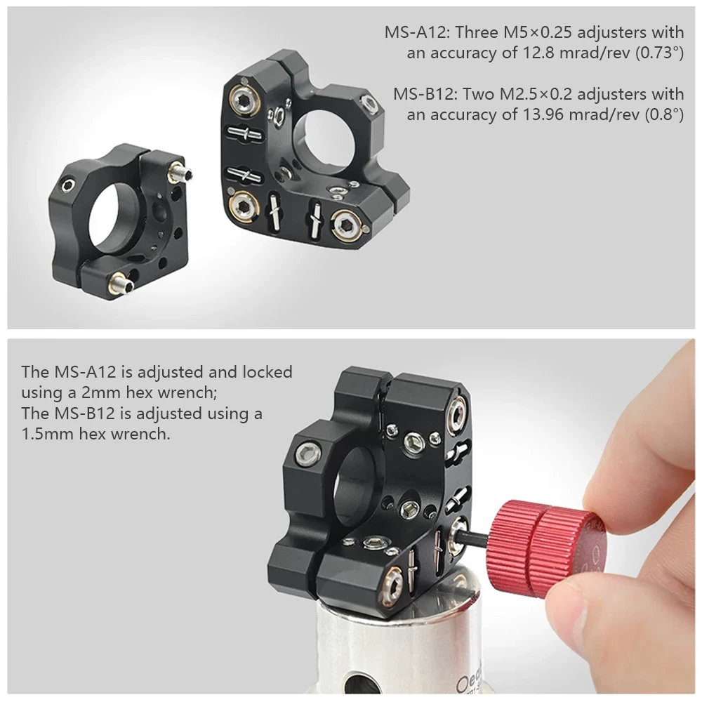 Oeabt MS-A12 MS Series Ø1/2-inch Optical Mount, Adjustable Precision Three-Axis Mount, Mini Two-Axis Mount