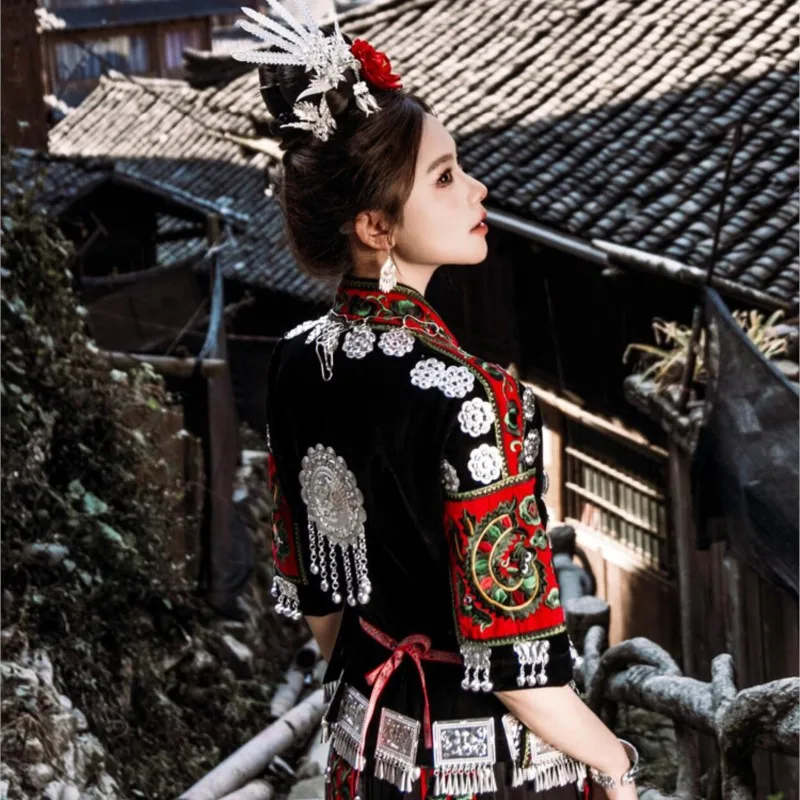 伝統的な半袖民族衣装女性エスニックスタイル女の子写真撮影歓迎ダンス衣装