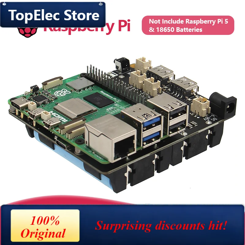 TopElec Geekworm X1202 UPS & Power Management Board with 4 cell 18650 battery holder for Raspberry Pi 5